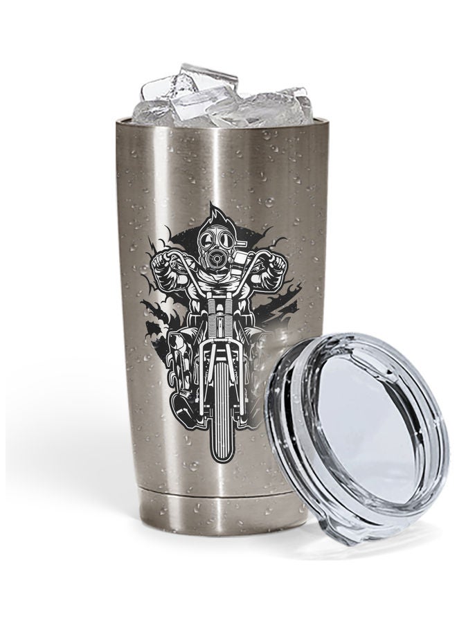 Face Mask Biker Stainless Steel Tumbler With Lid Silver/Black - Image 2