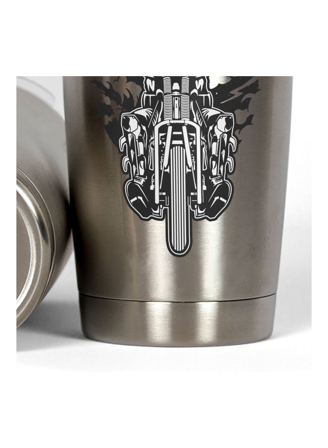 Face Mask Biker Stainless Steel Tumbler With Lid Silver/Black - Image 3