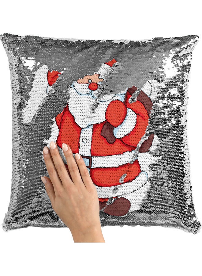 وسادة زينة مزينة بالترتر بتصميم أجراس رنانة أبيض/ فضي/ أحمر 40x40سم - Image 2
