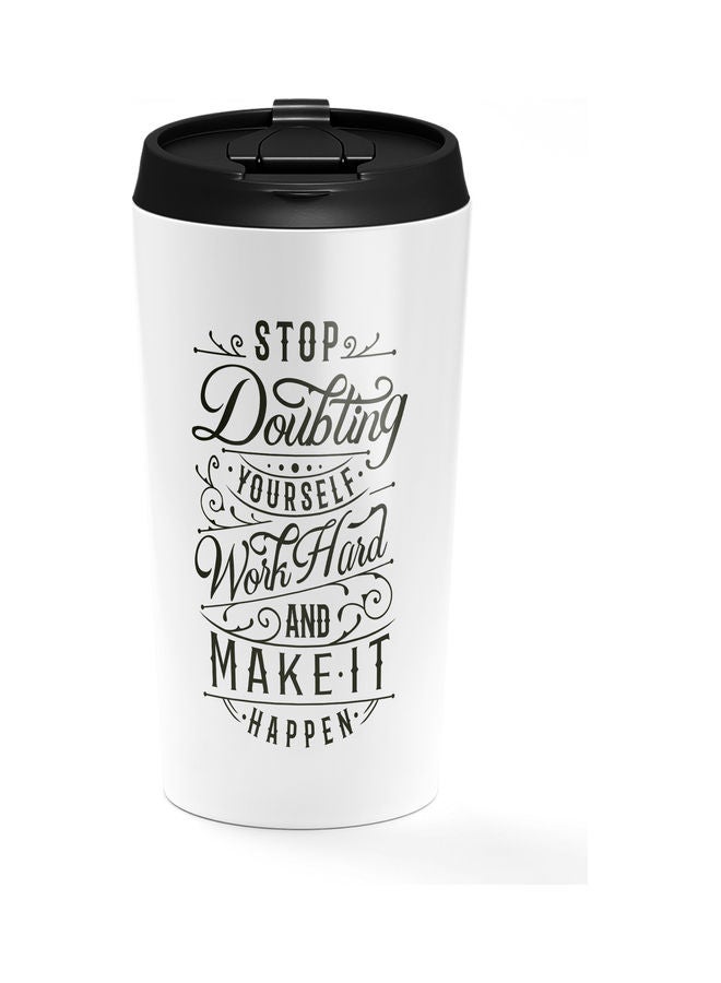Double-Wall Stainless Steel Printed Tumbler with Lid White/Black - Image 1