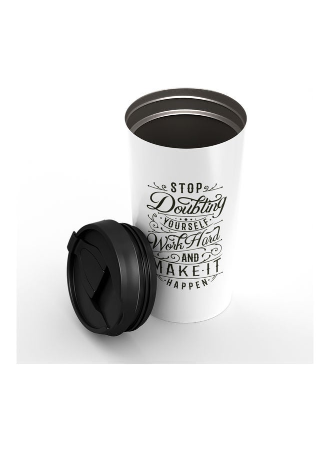 Double-Wall Stainless Steel Printed Tumbler with Lid White/Black - Image 2
