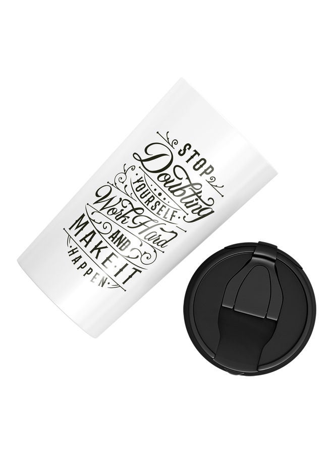 Double-Wall Stainless Steel Printed Tumbler with Lid White/Black - Image 3