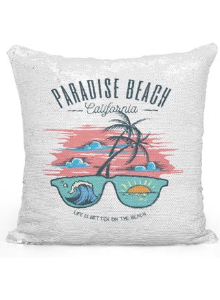Paradise Beach Themed  Sequin Decorative Throw Pillow White/Pink/Blue 40x40cm - v1626704388/N49276289A_1
