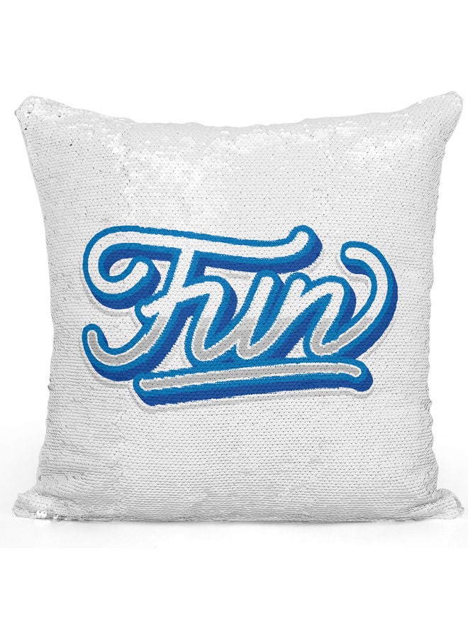 Fun Art Themed Sequin Decorative Throw Pillow White/Blue - Image 1