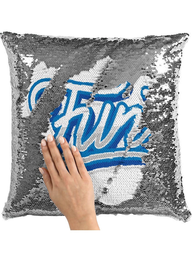 Fun Art Themed Sequin Decorative Throw Pillow White/Blue - Image 2