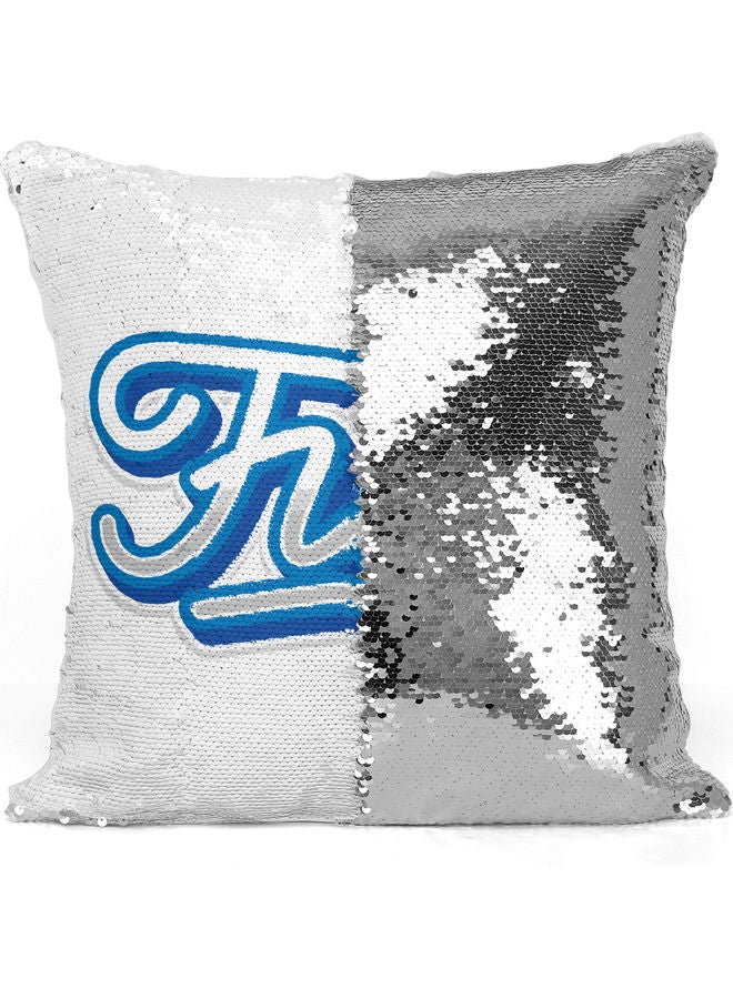 Fun Art Themed Sequin Decorative Throw Pillow White/Blue - Image 3
