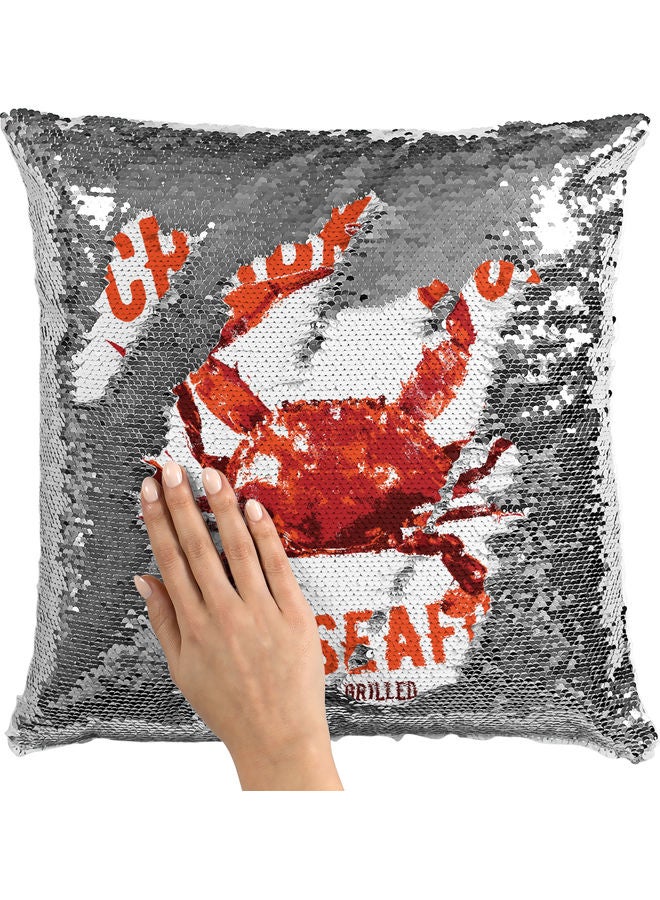 وسادة زينة للديكور مزينة بالترتر بطبعة مأكولات بحرية أبيض/أحمر 40x40سم - Image 2