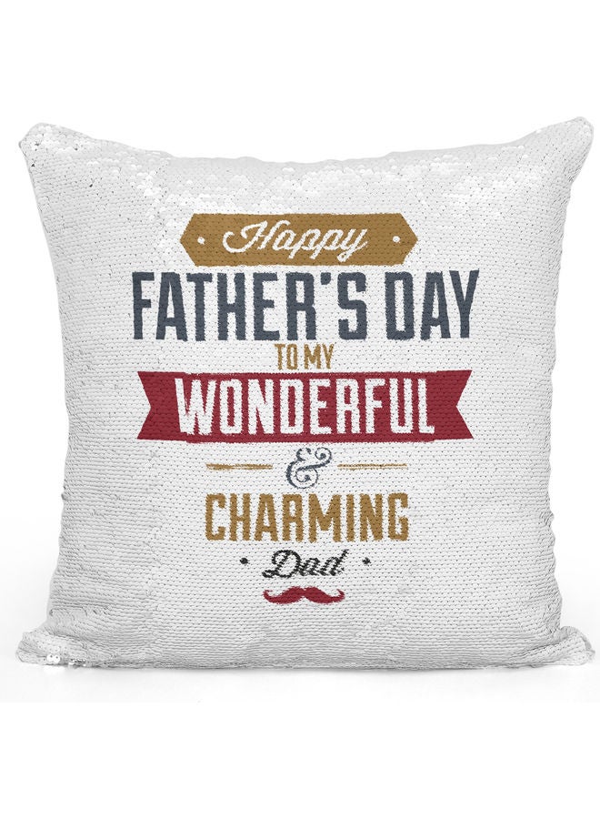 Wonderful Dad Themed Sequin Decorative Throw Pillow White/Silver/Gold 40x40cm - Image 1