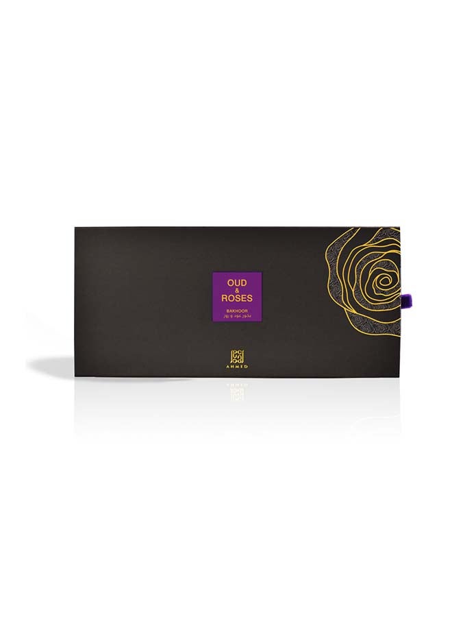 Ahmed Al Maghribi 10-Tablet Bakhoor Oud And Roses Black/Purple/Gold 30grams  - Image 1