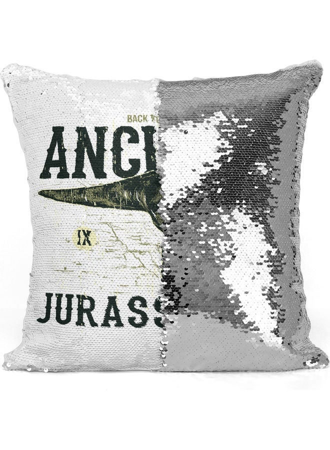 Ancient Dinosaur Themed Sequin Decorative Throw Pillow White/Green/Silver 40x40cm - Image 3