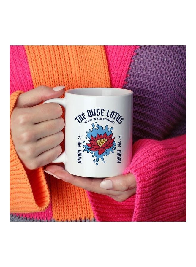 Wise Lotus Themed Coffee Mug White/Blue/Red  - Image 2
