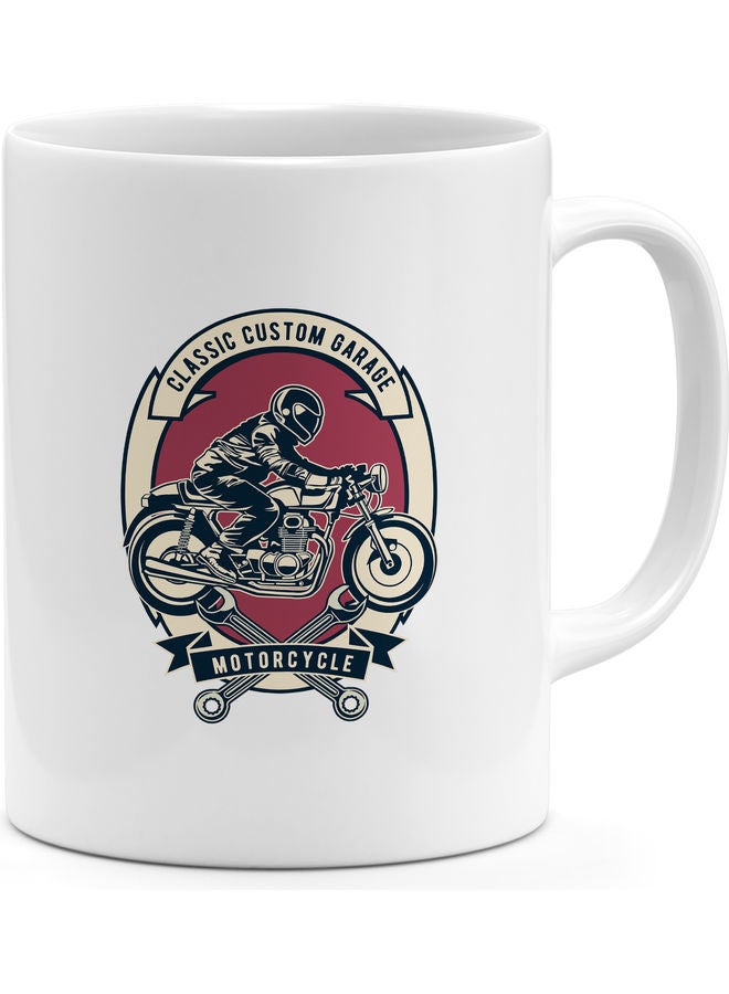 Classic Custom Garage Design Printed Coffee Mug White/Red/Yellow - Image 1
