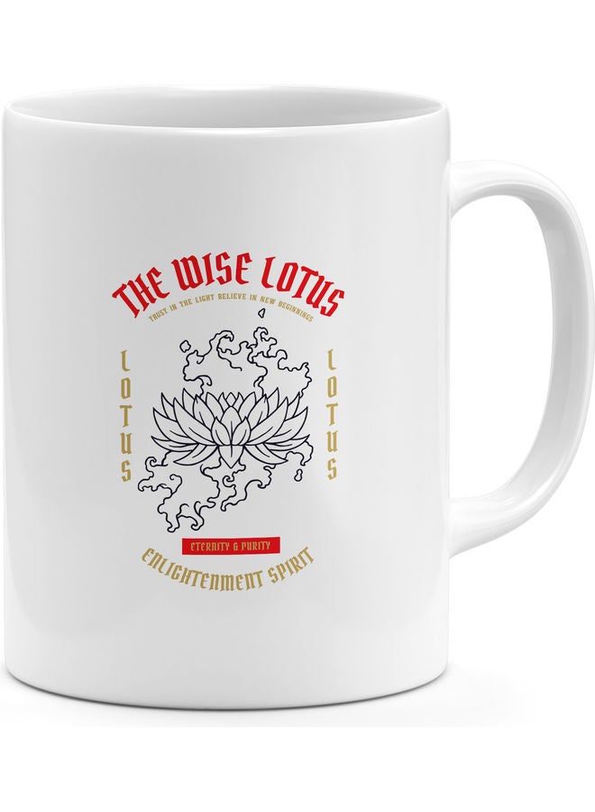 Wise Lotus Themed Coffee Mug White/Red/Beige  - Image 1