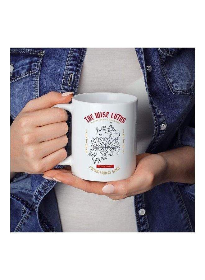 Wise Lotus Themed Coffee Mug White/Red/Beige  - Image 3