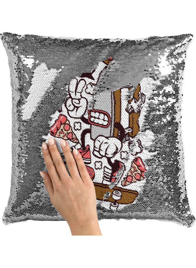 وسادة زينة مطرزة بالترتر بتصميم مضحك لشخصية آيرون مان أبيض/ وردي/ فضي 40x40سم - Image 2