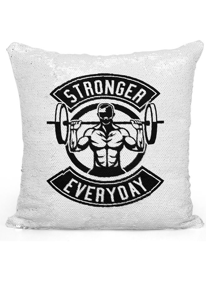 Stronger Everyday Sequin Decorative Throw Pillow White/Black/Silver 40x40cm - Image 1