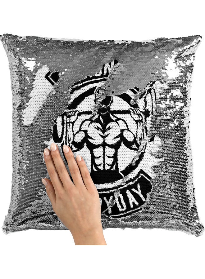 Stronger Everyday Sequin Decorative Throw Pillow White/Black/Silver 40x40cm - Image 2