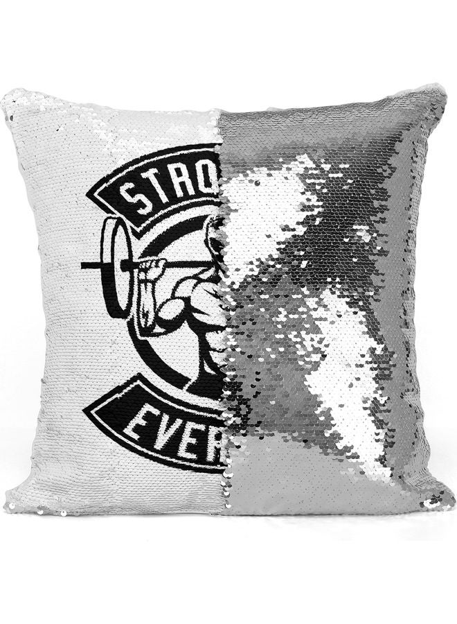 Stronger Everyday Sequin Decorative Throw Pillow White/Black/Silver 40x40cm - Image 3