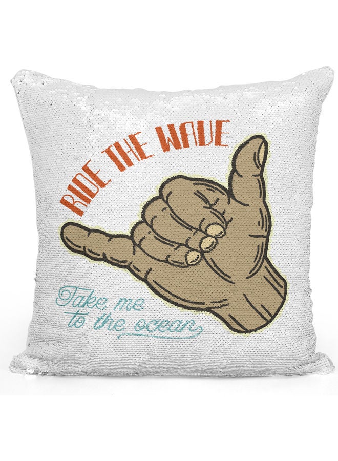 Ride The Wave Sequin Decorative Throw Pillow White/Silver/Brown 40x40cm - Image 1