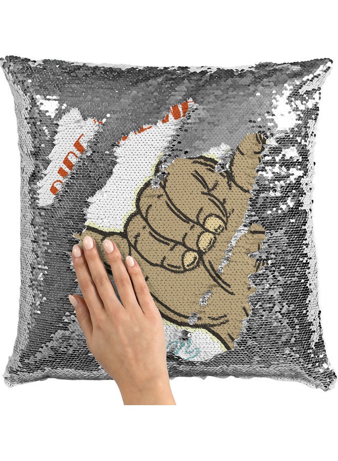 Ride The Wave Sequin Decorative Throw Pillow White/Silver/Brown 40x40cm - Image 2