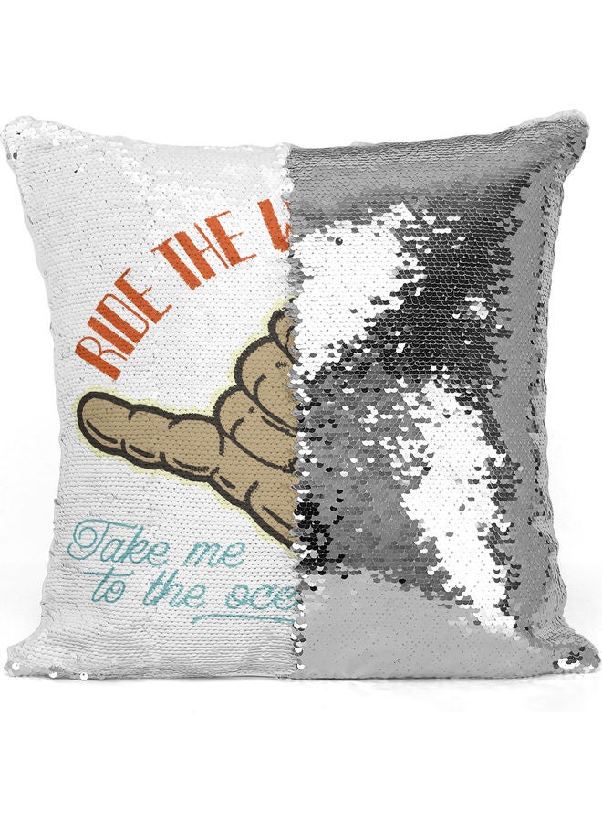 Ride The Wave Sequin Decorative Throw Pillow White/Silver/Brown 40x40cm - Image 3