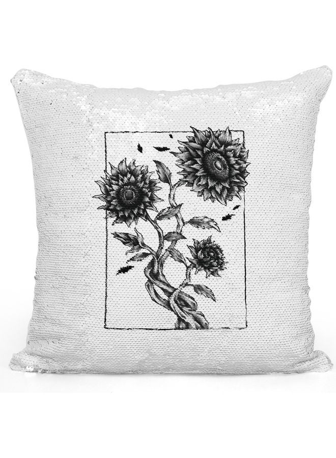 Dandelion Themed Sequin Decorative Throw Pillow White/Black/Silver 40x40cm - Image 1