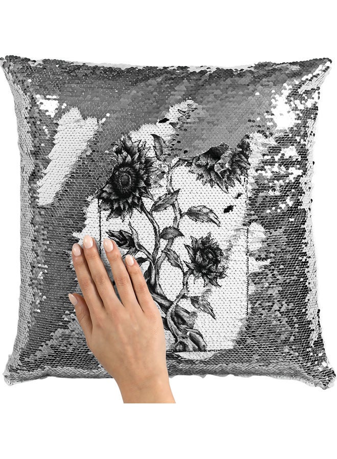 Dandelion Themed Sequin Decorative Throw Pillow White/Black/Silver 40x40cm - Image 2