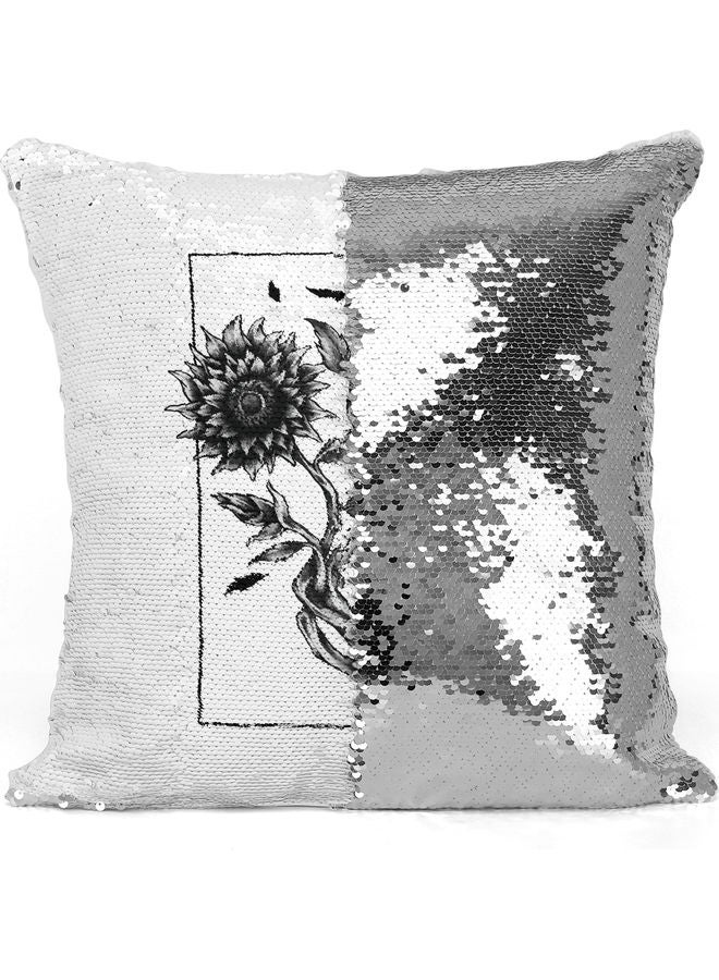Dandelion Themed Sequin Decorative Throw Pillow White/Black/Silver 40x40cm - Image 3
