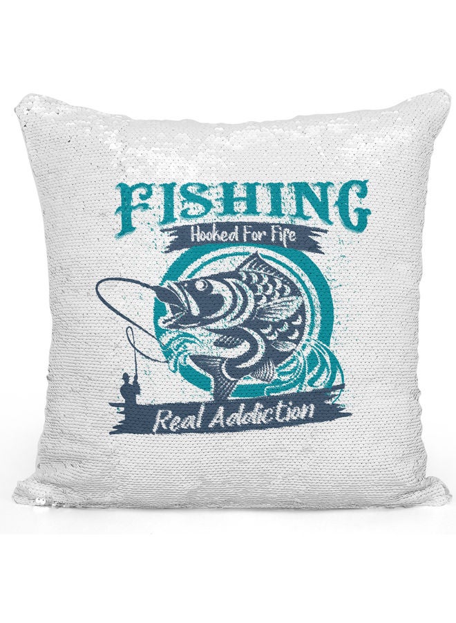 Real Addiction Sequin Decorative Throw Pillow White/Blue/Silver 40x40cm - Image 1