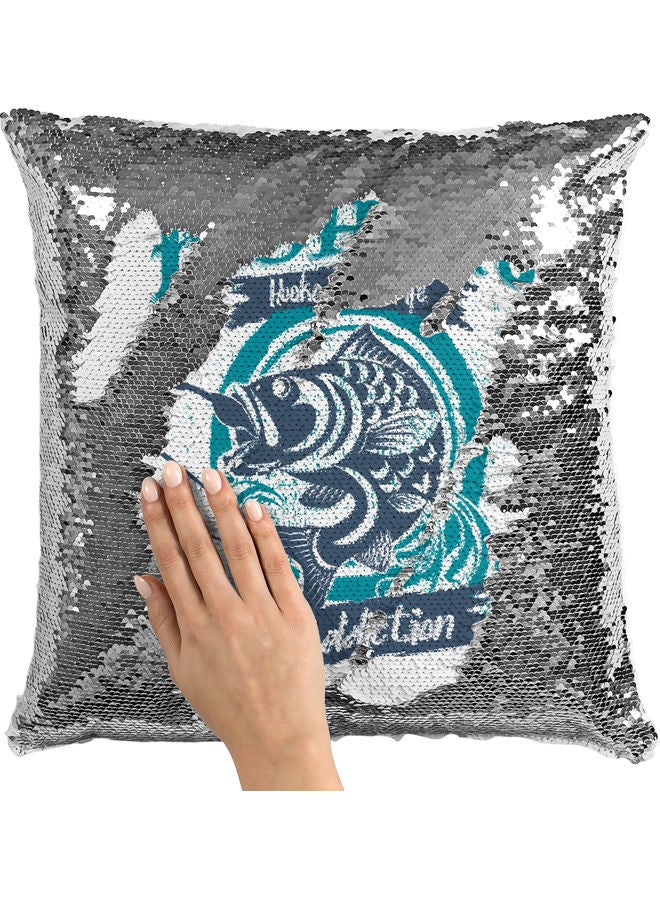 Real Addiction Sequin Decorative Throw Pillow White/Blue/Silver 40x40cm - Image 2