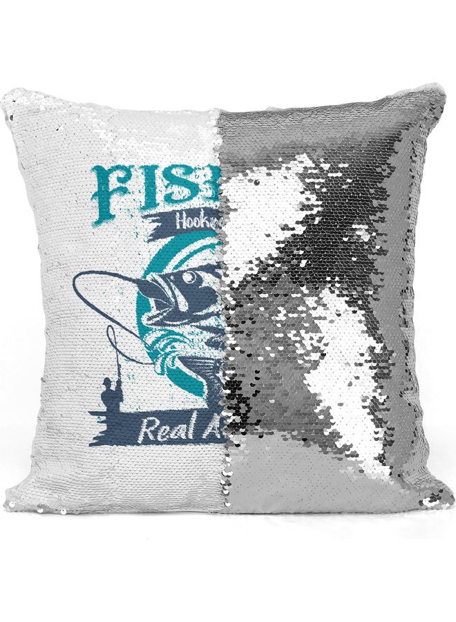 Real Addiction Sequin Decorative Throw Pillow White/Blue/Silver 40x40cm - Image 3