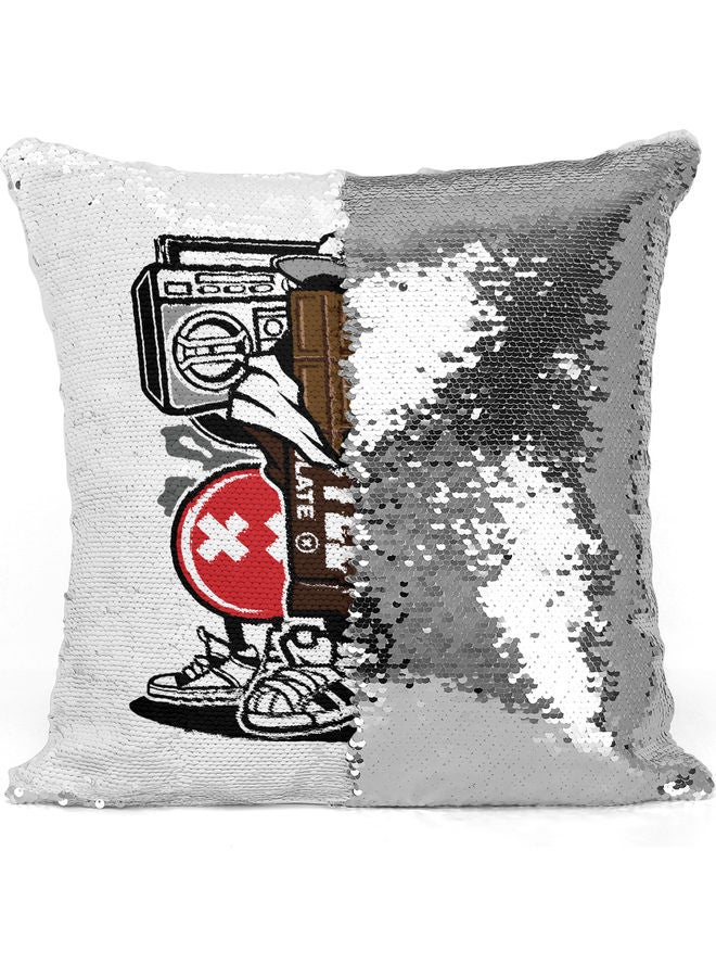 Chocolate Themed Sequin Decorative Throw Pillow White/Brown/Silver 40x40cm - Image 3