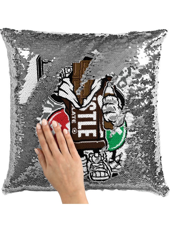 Chocolate Themed Sequin Decorative Throw Pillow White/Brown/Silver 40x40cm - Image 2