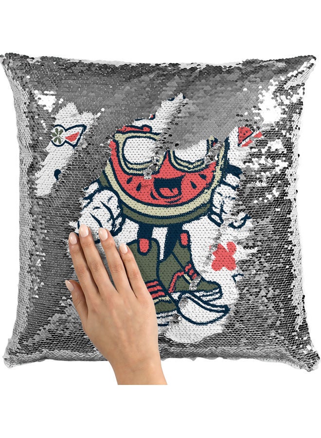 وسادة زينة للديكور مزينة بالترتر بتصميم على شكل بطيخ أبيض/أحمر/أخضر 40x40سم - Image 2