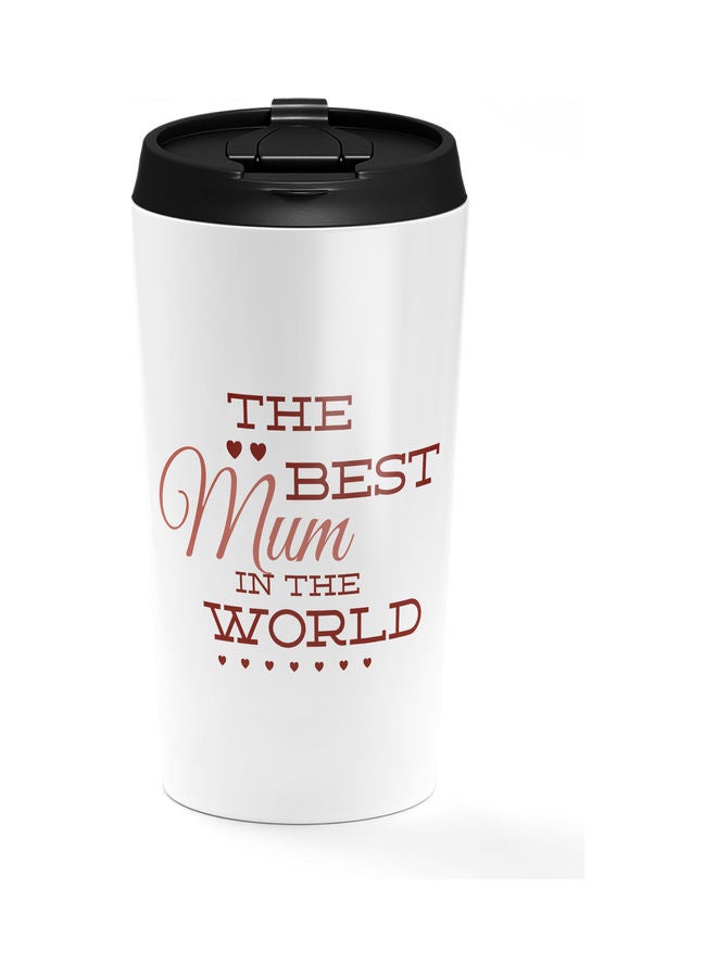 Double-Wall Stainless Steel Printed Tumbler with Lid White/Brown - Image 1