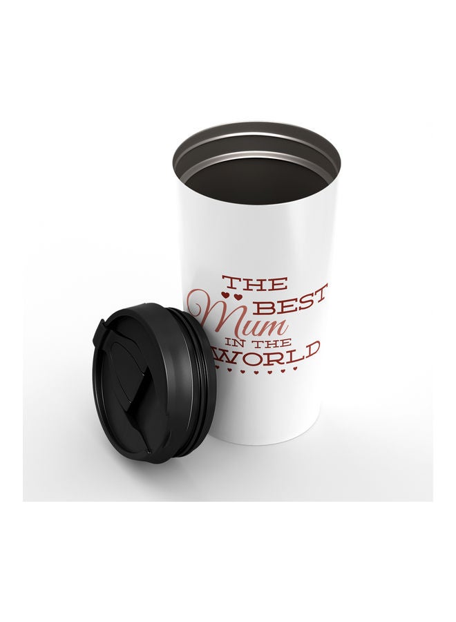Double-Wall Stainless Steel Printed Tumbler with Lid White/Brown - Image 2