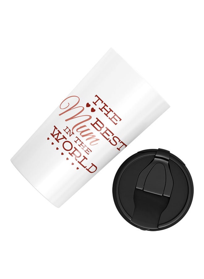 Double-Wall Stainless Steel Printed Tumbler with Lid White/Brown - Image 3