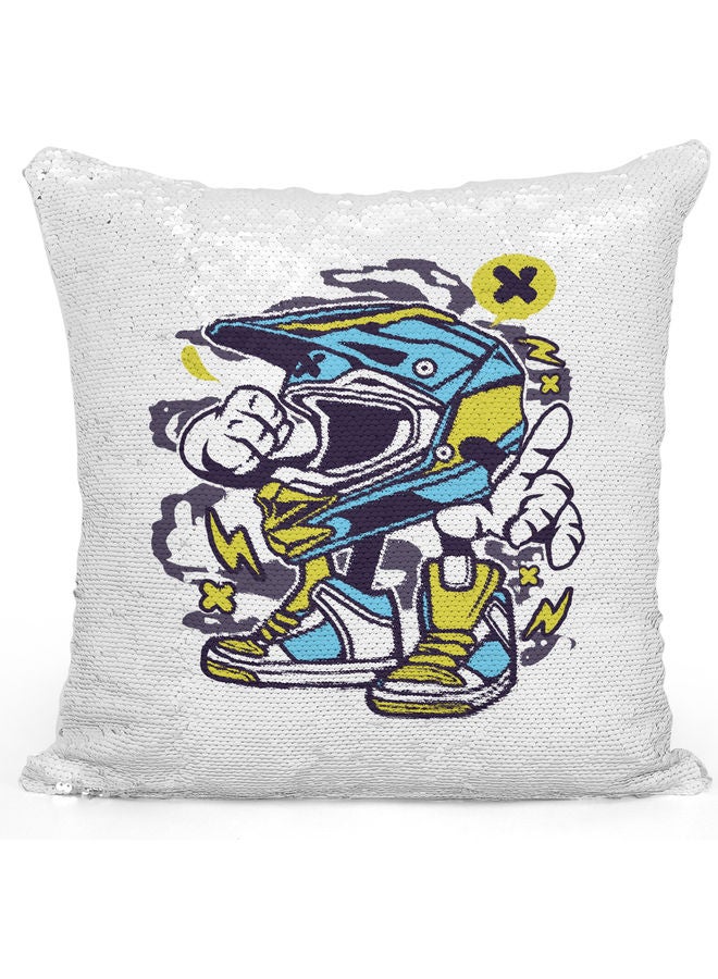 Helmet Sequin Decorative Throw Pillow White/Silver/Blue 40x40cm - Image 1
