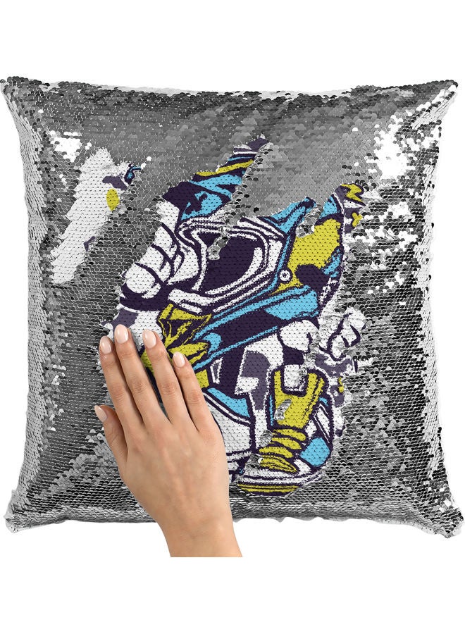 Helmet Sequin Decorative Throw Pillow White/Silver/Blue 40x40cm - Image 2