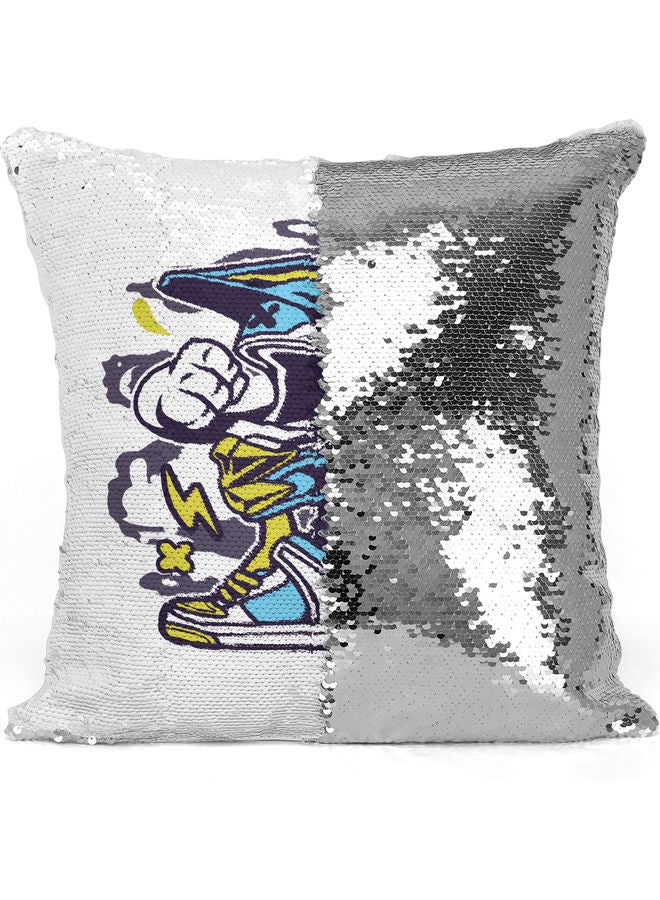 Helmet Sequin Decorative Throw Pillow White/Silver/Blue 40x40cm - Image 3