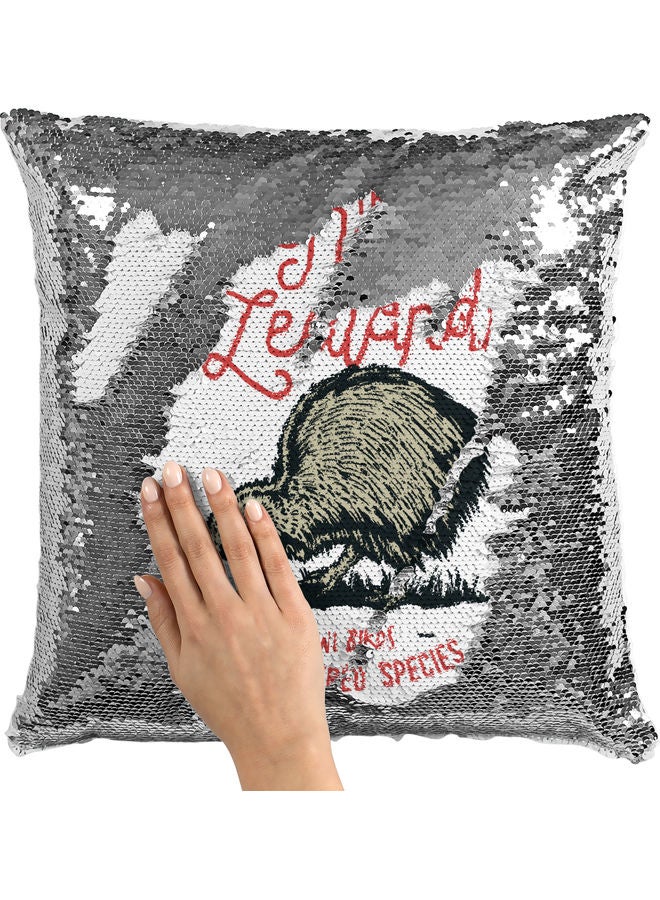 وسادة زينة للديكور مزينة بالترتر بتصميم طائر الكيوي أبيض/أحمر/فضي 40x40سم - Image 2
