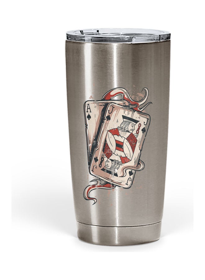 Ace And Jack Printed Tumbler With Lid Silver/Red/White  - Image 1