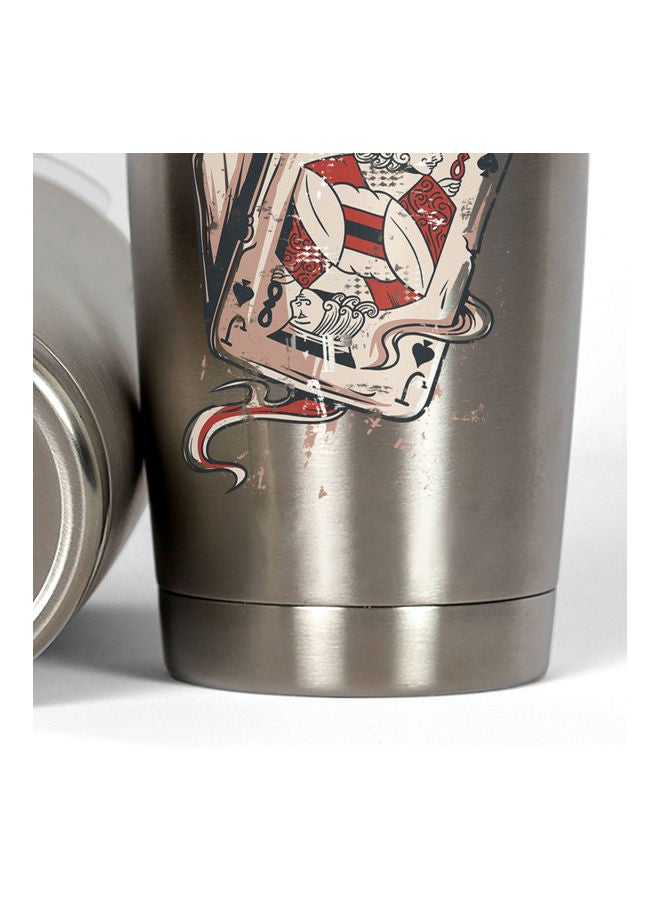 Ace And Jack Printed Tumbler With Lid Silver/Red/White  - Image 3