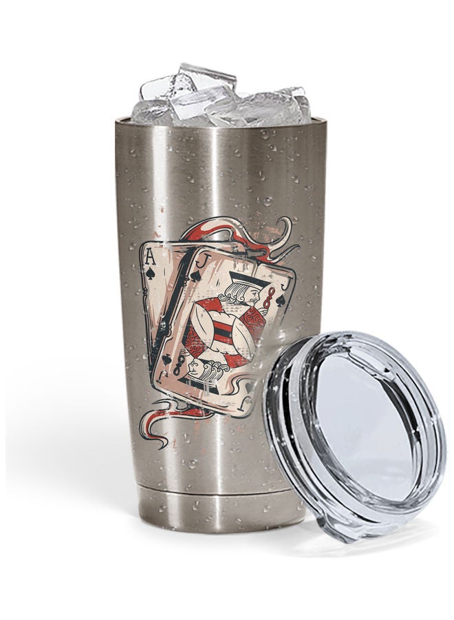Ace And Jack Printed Tumbler With Lid Silver/Red/White  - Image 2