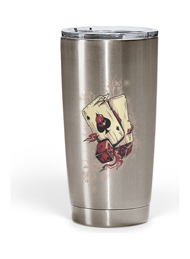 Ace In The Pack Printed Tumbler With Lid Silver/Red/White  - Image 1