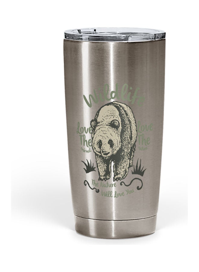 Grizzly Bear Print Stainless Steel Tumbler With Lid Multicolour - Image 1