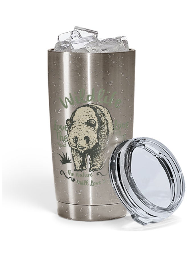 Grizzly Bear Print Stainless Steel Tumbler With Lid Multicolour - Image 2
