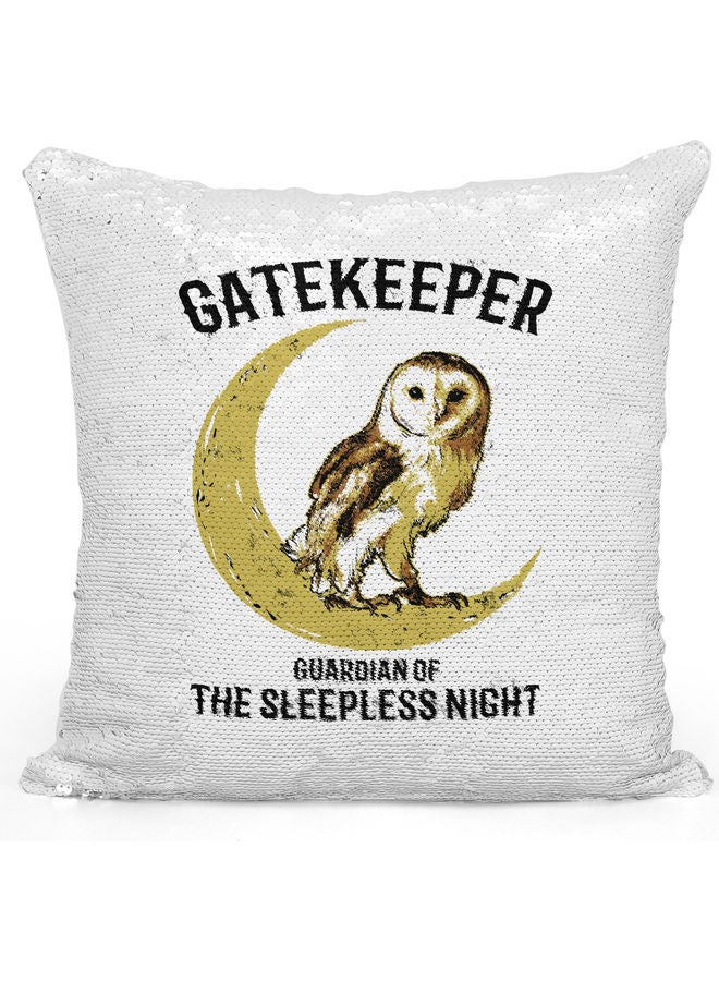 Guardian Of The Night Themed Sequin Decorative Throw Pillow White/Yellow/Silver - Image 1