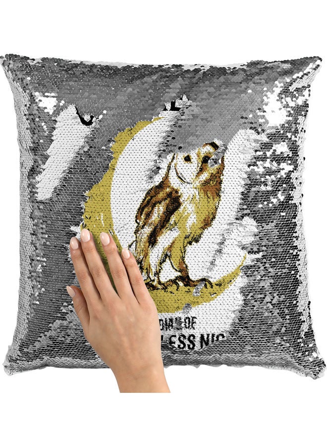 Guardian Of The Night Themed Sequin Decorative Throw Pillow White/Yellow/Silver - Image 2
