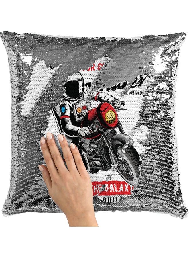 Astronaut Funny Themed Sequin Decorative Throw Pillow White/Red/Silver - Image 2